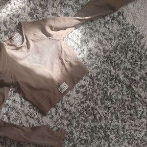 White fox active Brown Long Sleeve Ribbed Workout Top